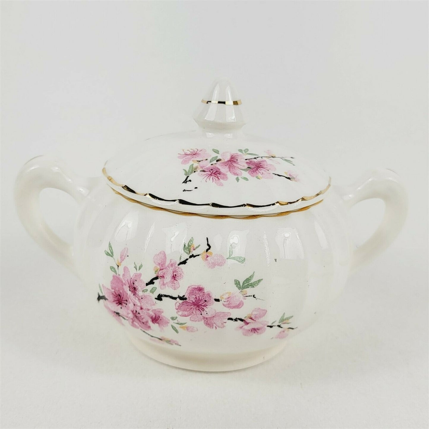 W.S. George Bolero Peach Blossom Sugar Bowl Gold Trim