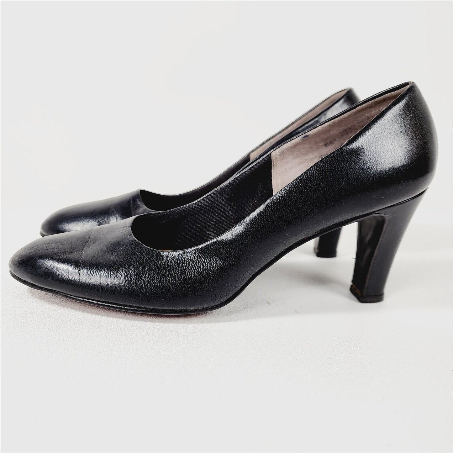 Vintage Selby Black Leather Block Heels Pumps Size 7.5