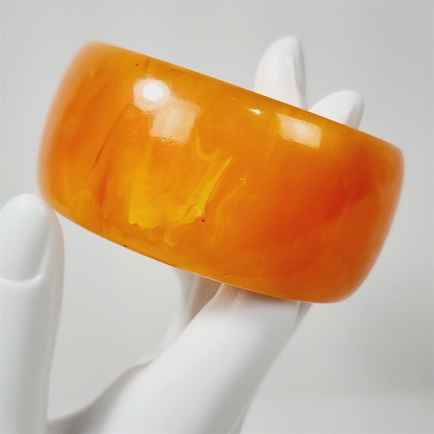 Vintage Orange Swirl Chunky Wide Bakelite Catalin Bangle Bracelet