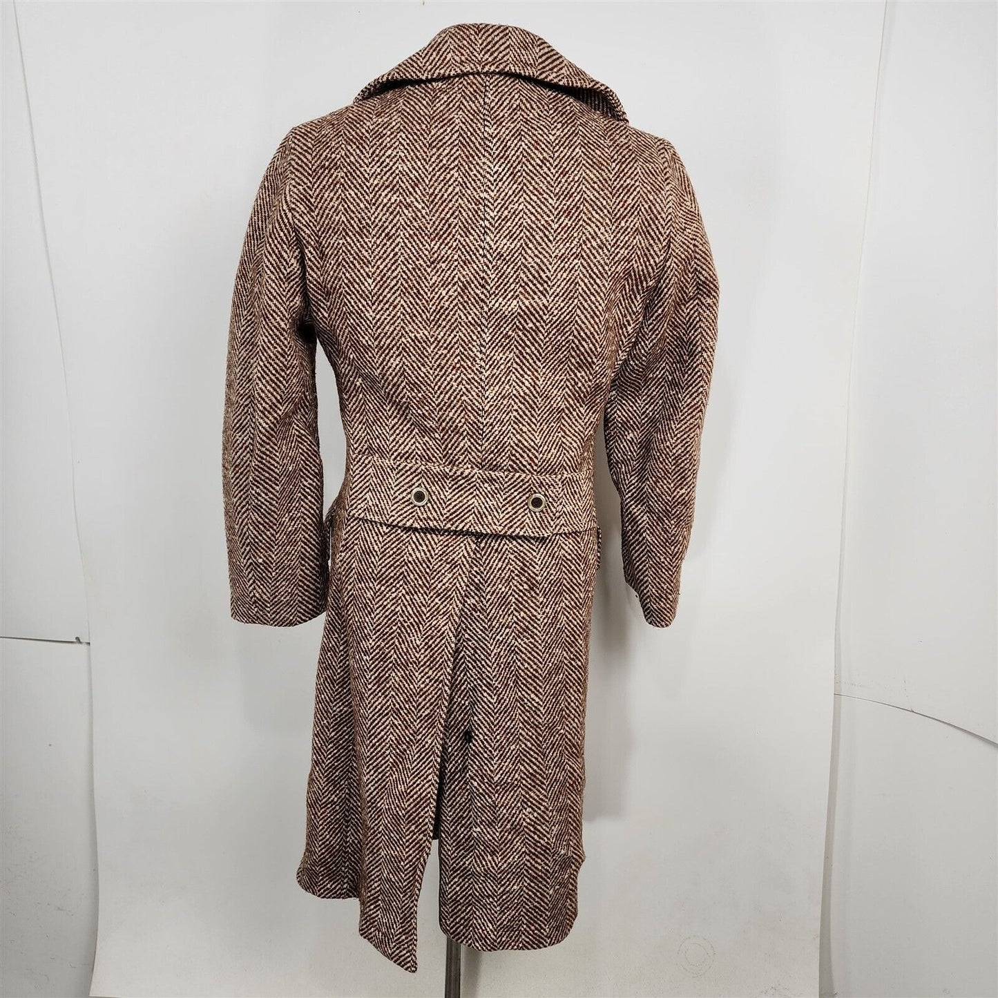 Vintage Laurence Sportswear Tweed Overcoat Brown Herringbone Faux Fur Lined Coat