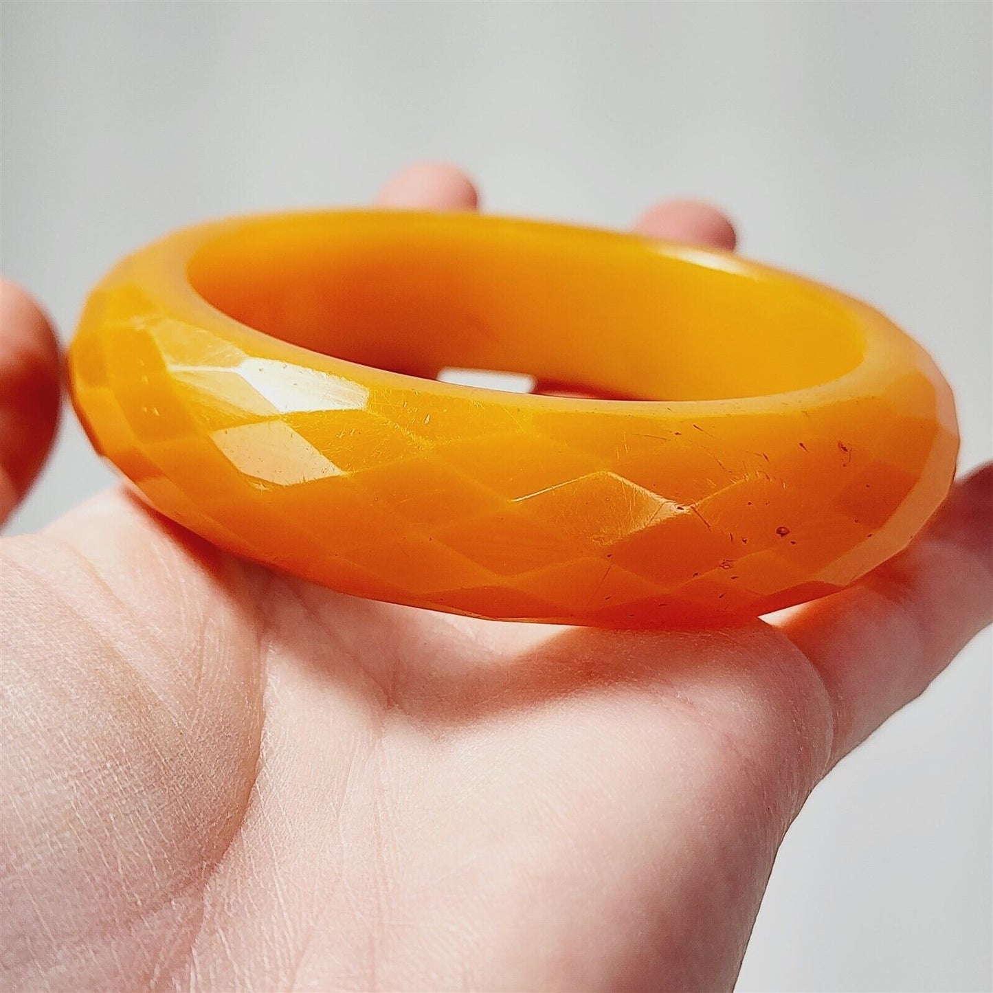 Vintage Butterscotch Bakelite Faceted Yellow Orange Bangle Bracelet 3/4"