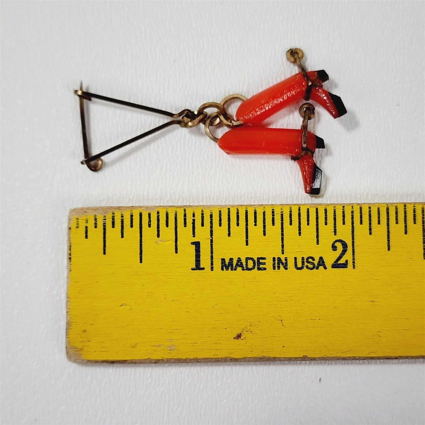 Vintage Red Plastic Cowboy Boots Western Dangle Pin Brooch