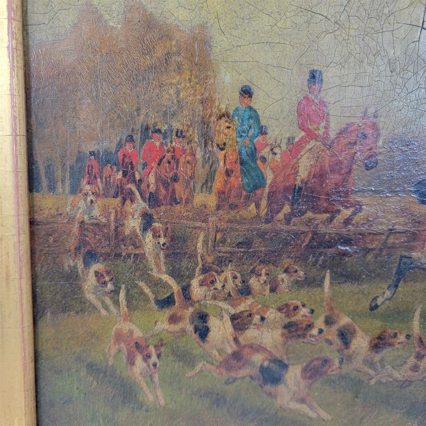 H. Alken Henry Oil Painting Fox Hounds Horses Hunting 17x12 Framed