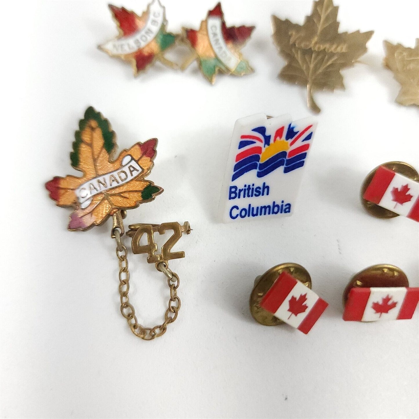 Lot of 10 Canada Maple Leaf 1942 Pinback Lapel Pins