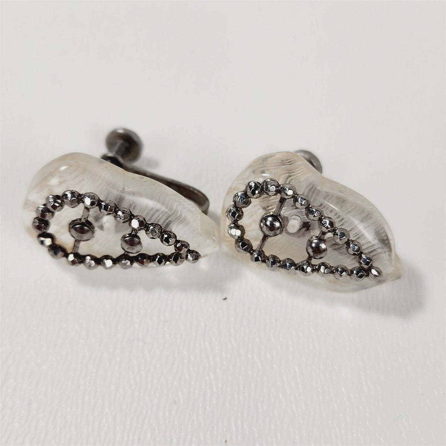 Vintage Clear Lucite & Marcasite Screwback Earrings