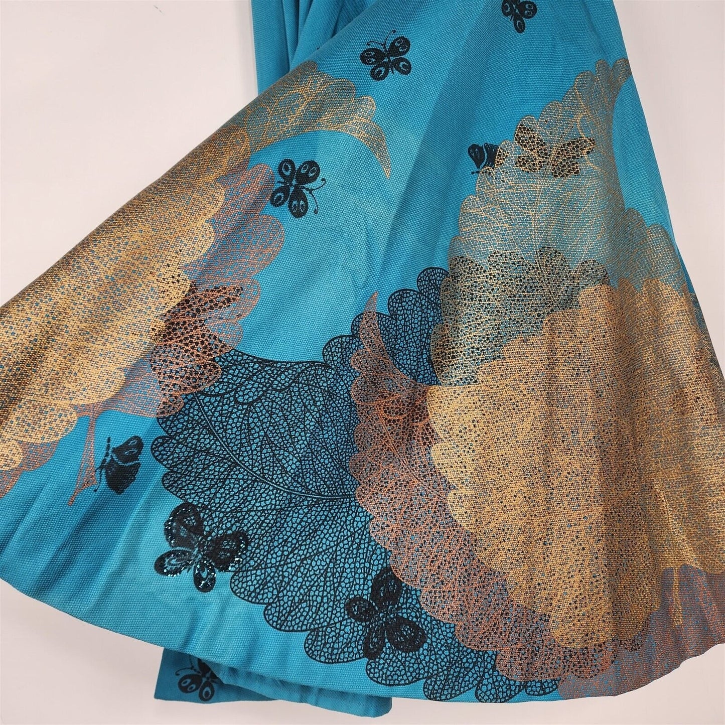 Vintage 1950s Jay Original Blue Sparkle Butterfly Gold Leaf Full Circle Skirt