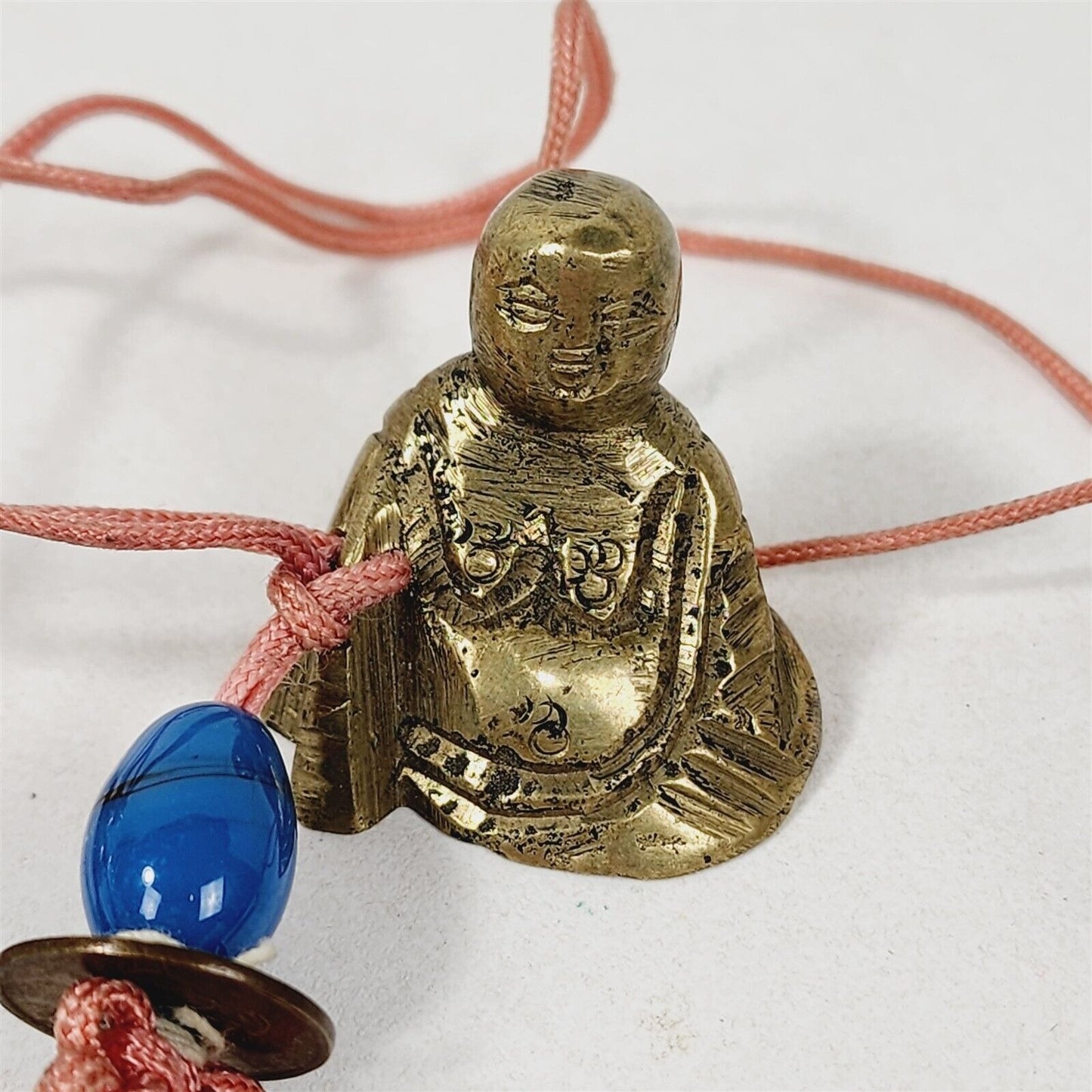 2 Vintage Buddha Brass w/ Adjustable Pencils Charm Beads Coin Tassels - 3" long