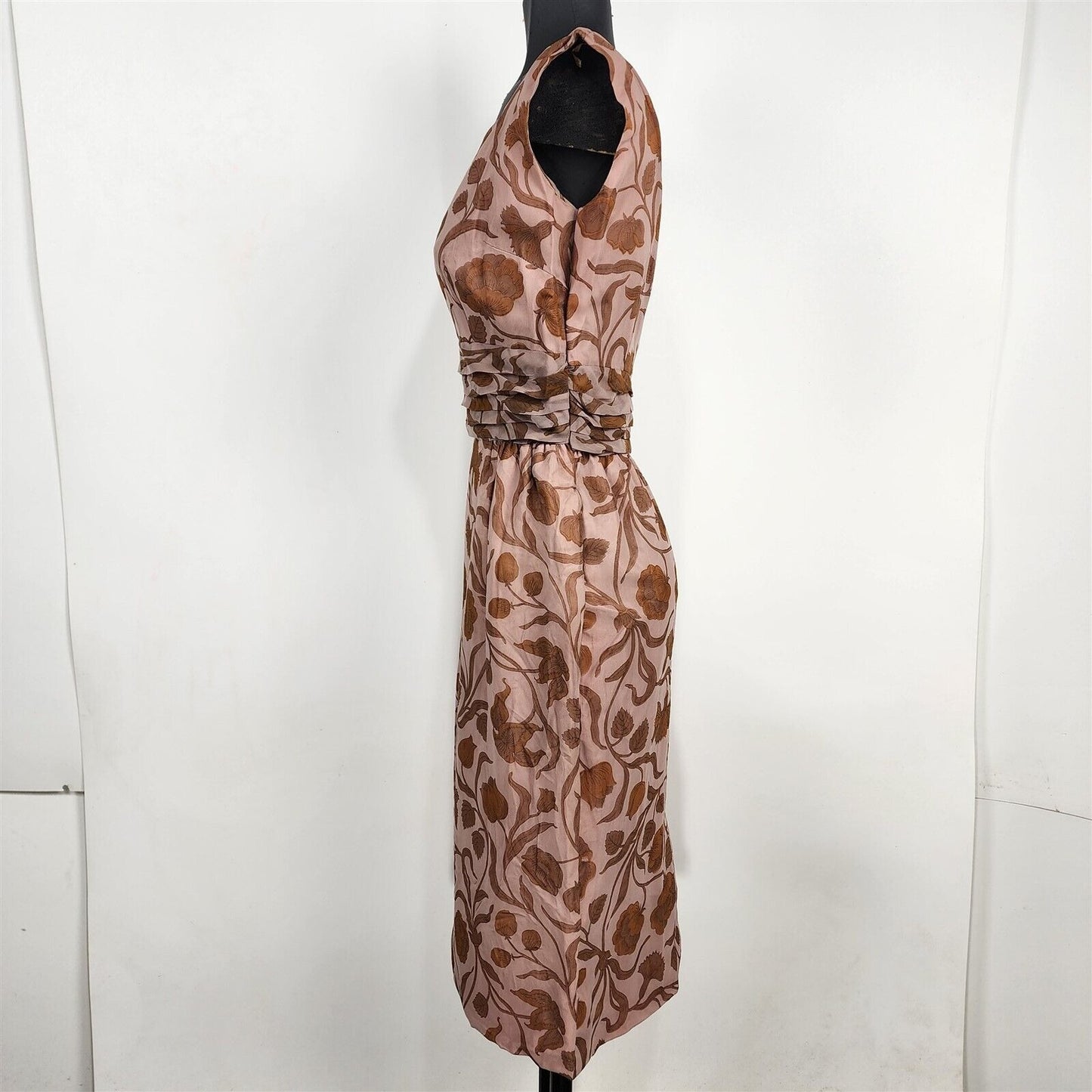 Vintage Mauve Pink & Brown Floral Sheath Sleeveless Dress Union Made