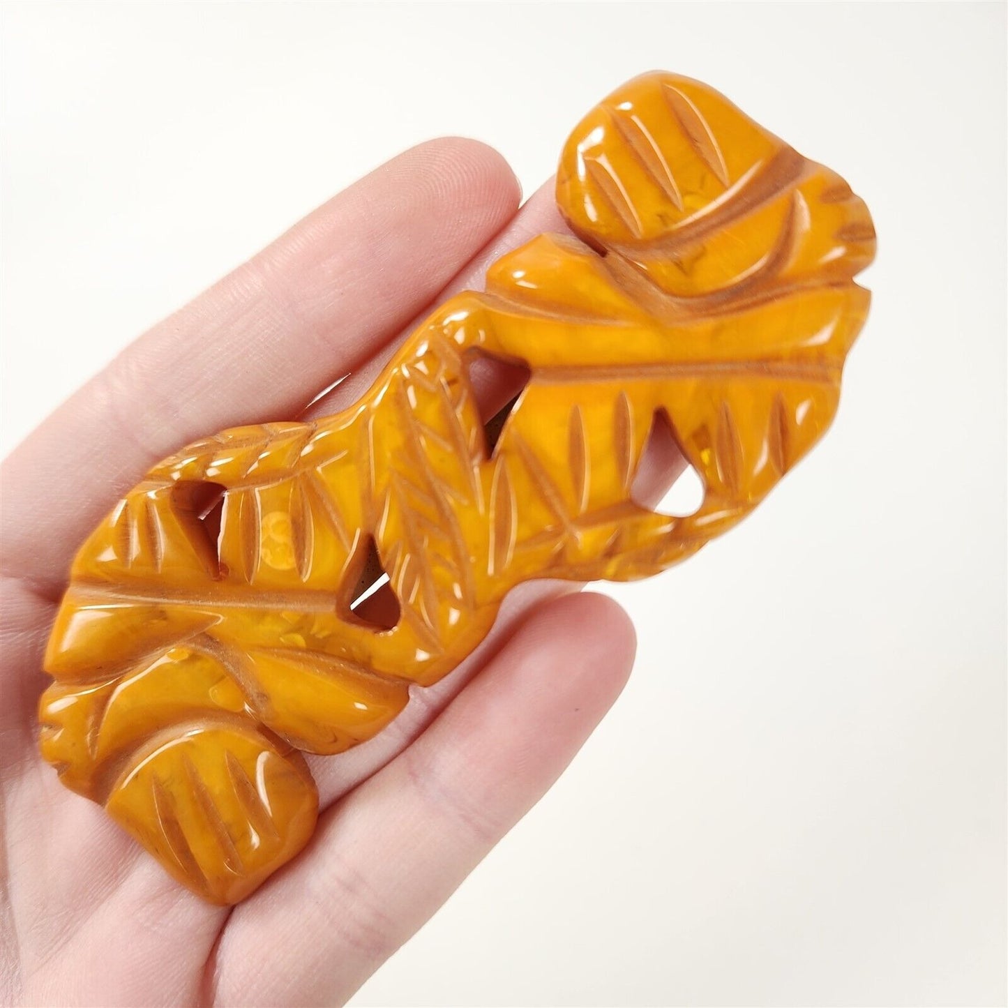 Vintage Bakelite Catalin Carved Butterscotch Scarf Slide Buckle