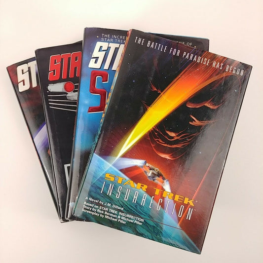 4 Star Trek Books Hardcover w/ DJs Probe Sarek Insurrection Prime Directive