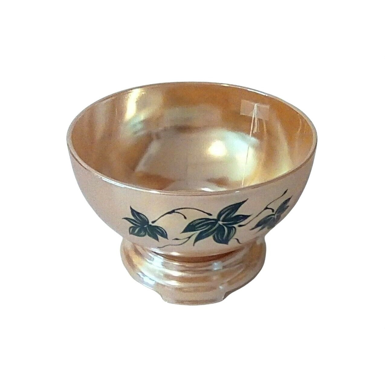 Anchor Hocking Fire King Peach Lustre Luster Floral Leaf Punch Bowl