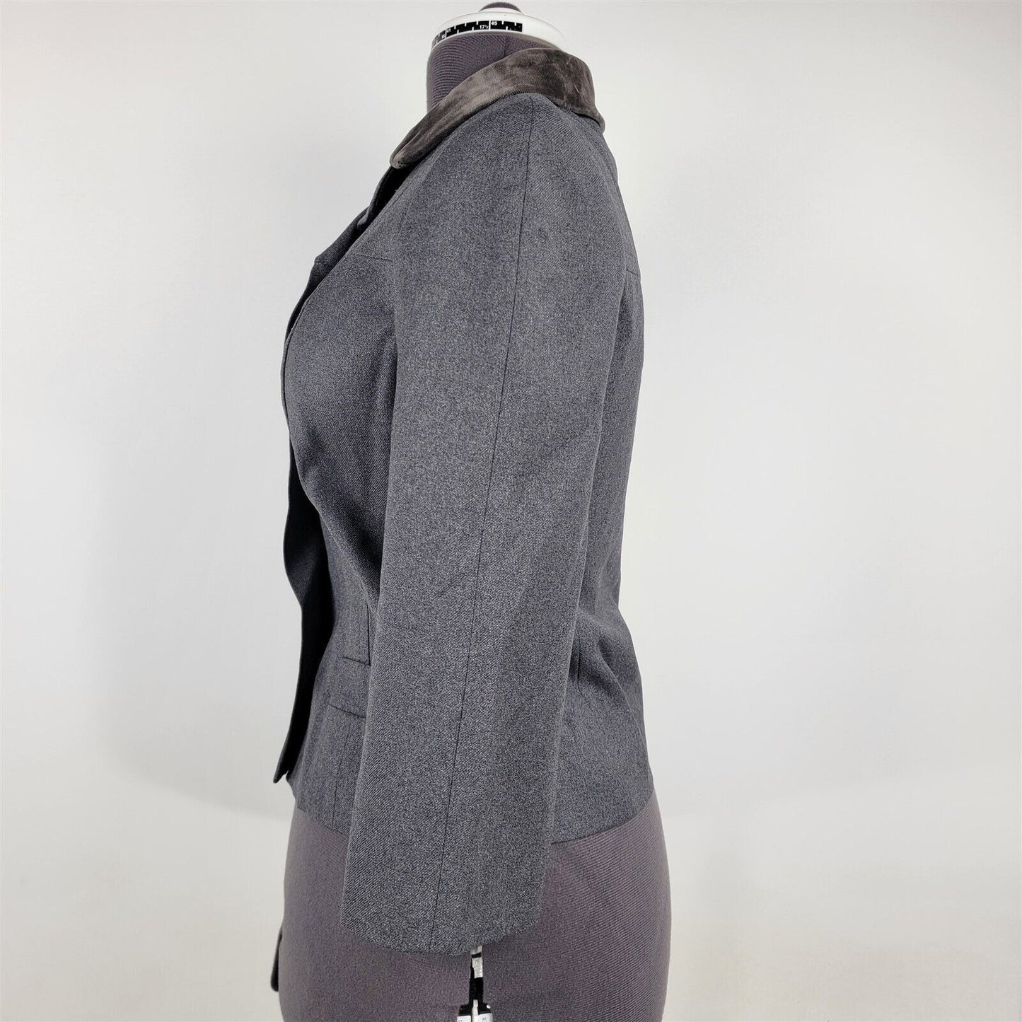 Vintage 1960s Koupy Gray Button Front Velvet Collar Jacket England Womens S/M