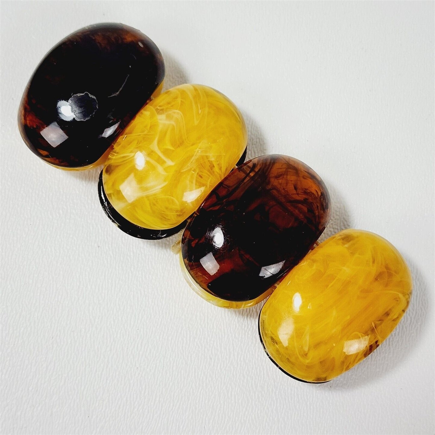 Vintage Lucite Yellow Brown Swirl Two Tone Chunky Stretch Bracelet