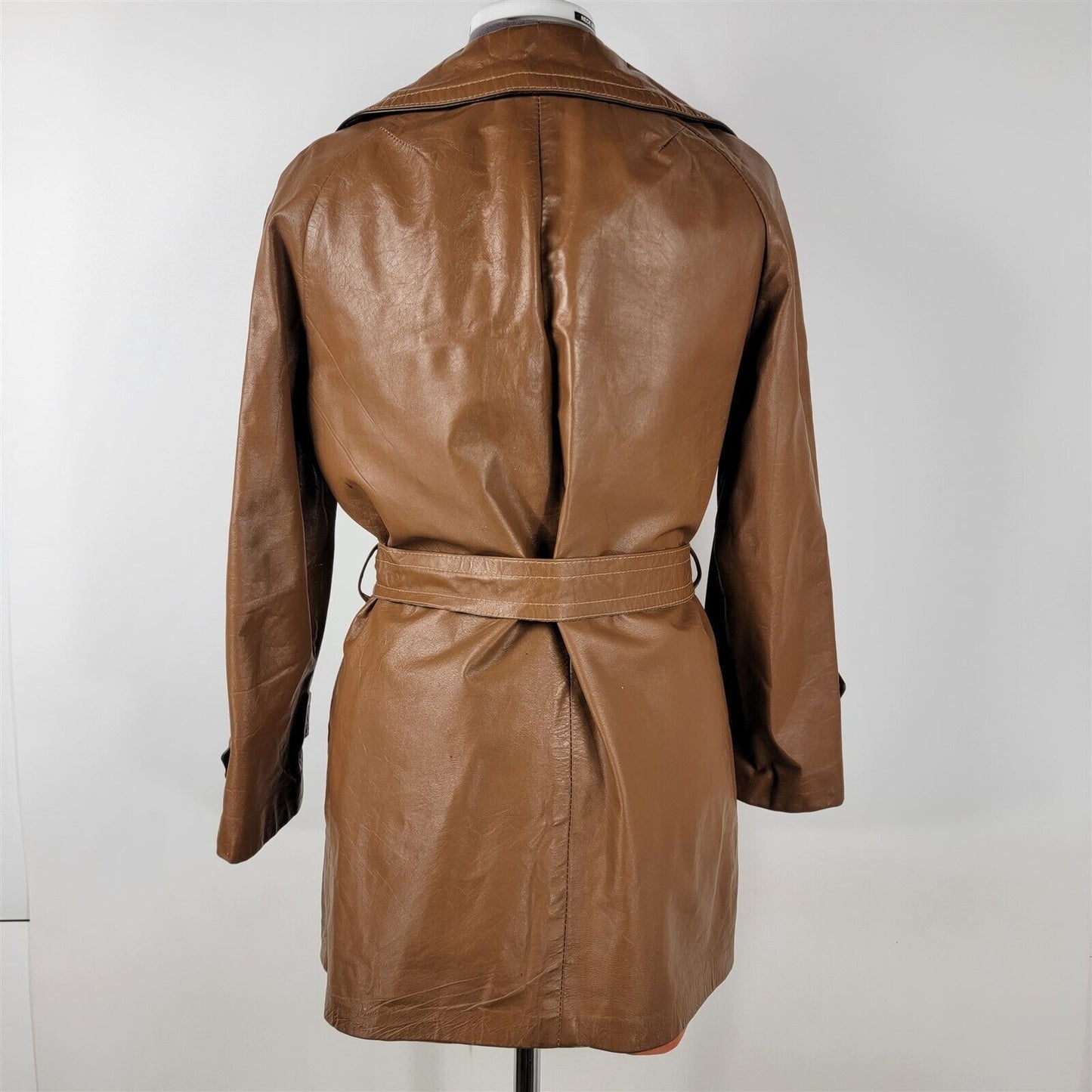 Vintage 1970s Tan Wrap Leather Jacket w/ Belt Womens M/L