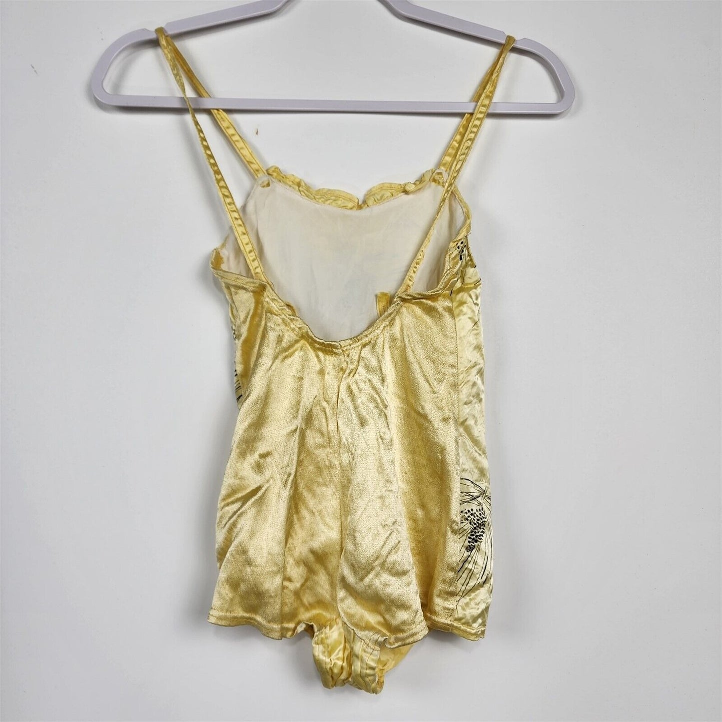 Vintage Yellow Children's One Piece Retro Swimsuit Satin Pinecones