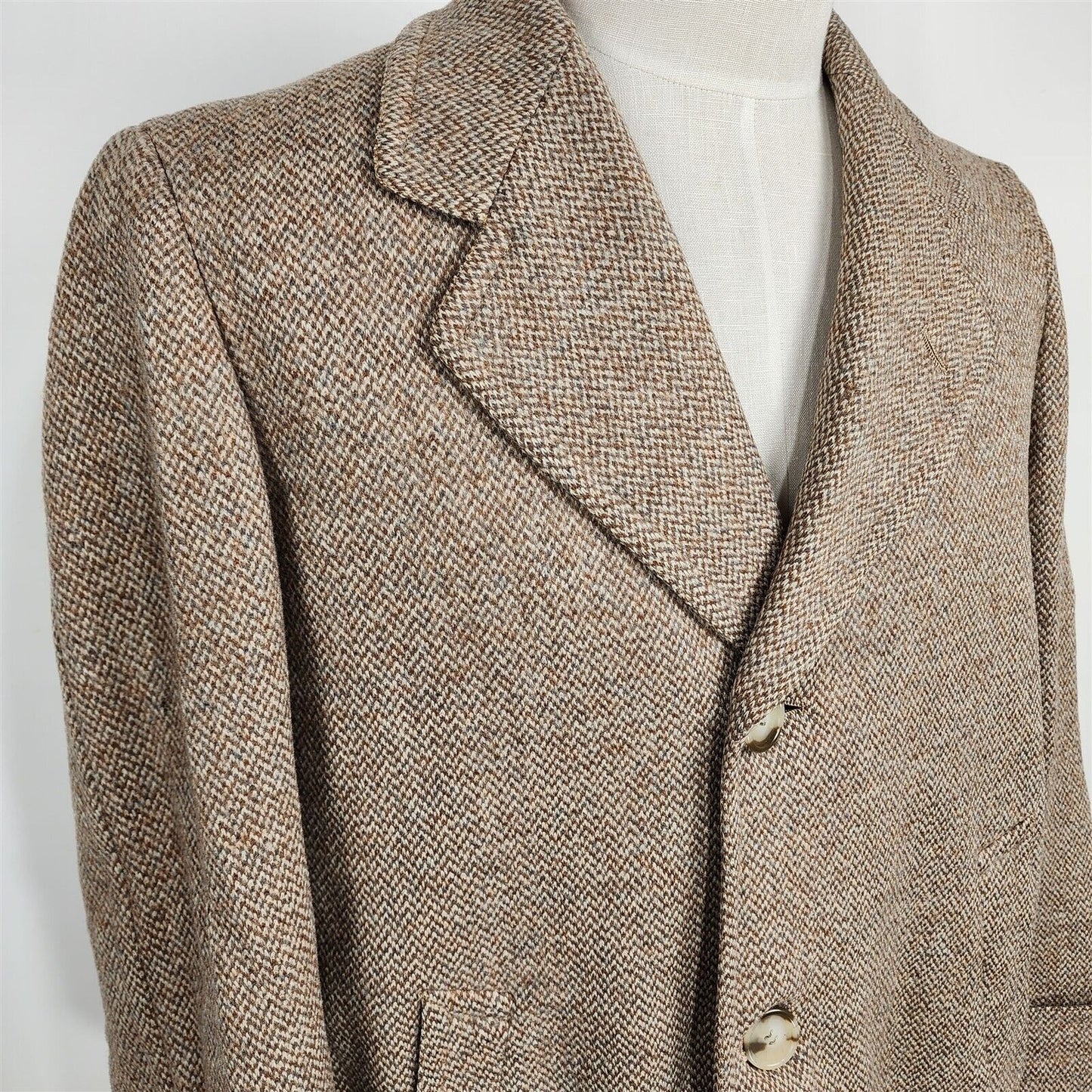 Vintage Knit-tex Penn Traffic Long Brown Beige Wool Overcoat Coat Mens Size 42