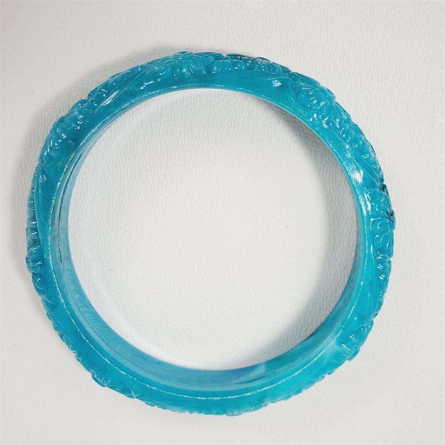 Vintage 1970s Blue Floral Molded Plastic End of Day Swirl Bangle Bracelet