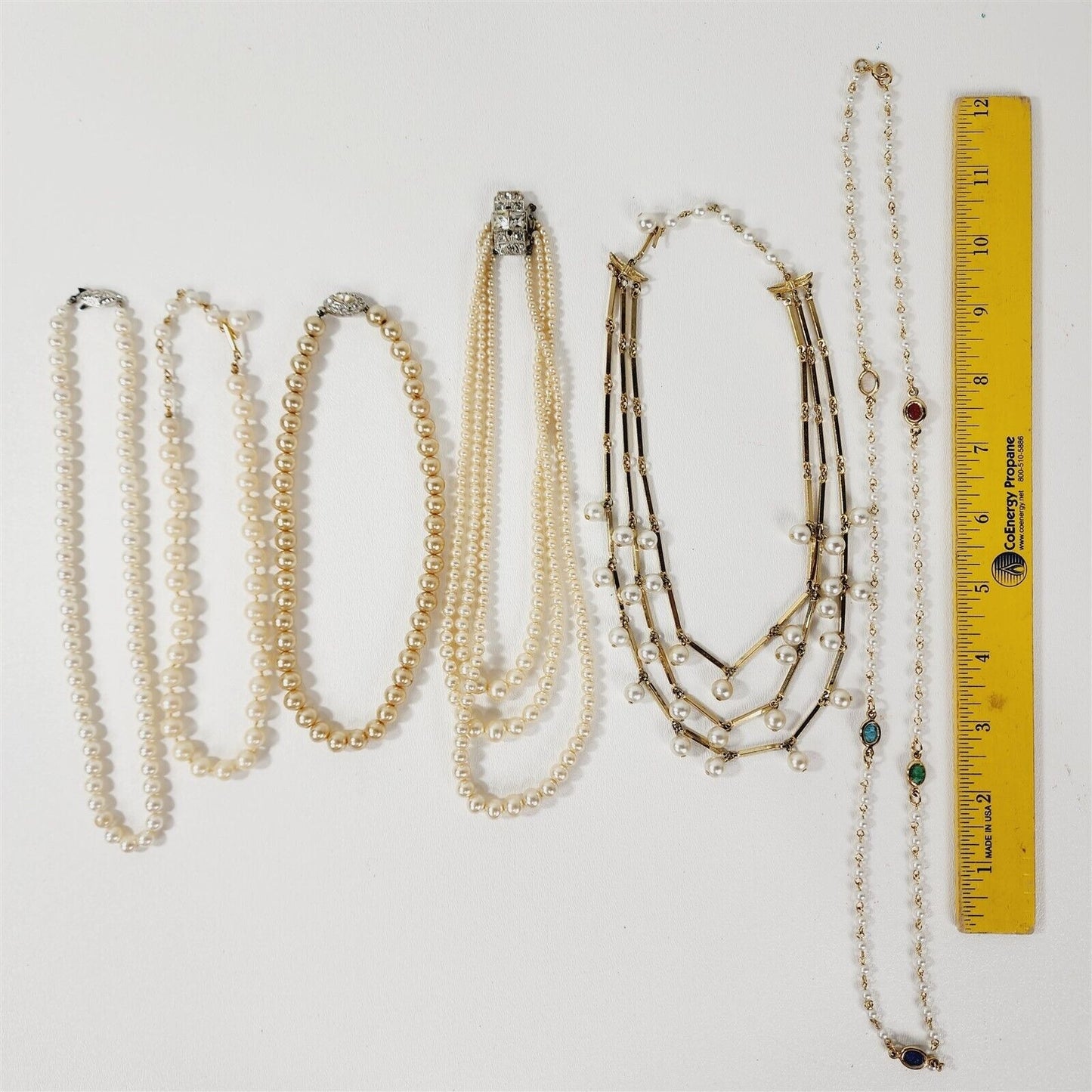 6 Vintage Faux Pearl Beaded Retro Necklaces