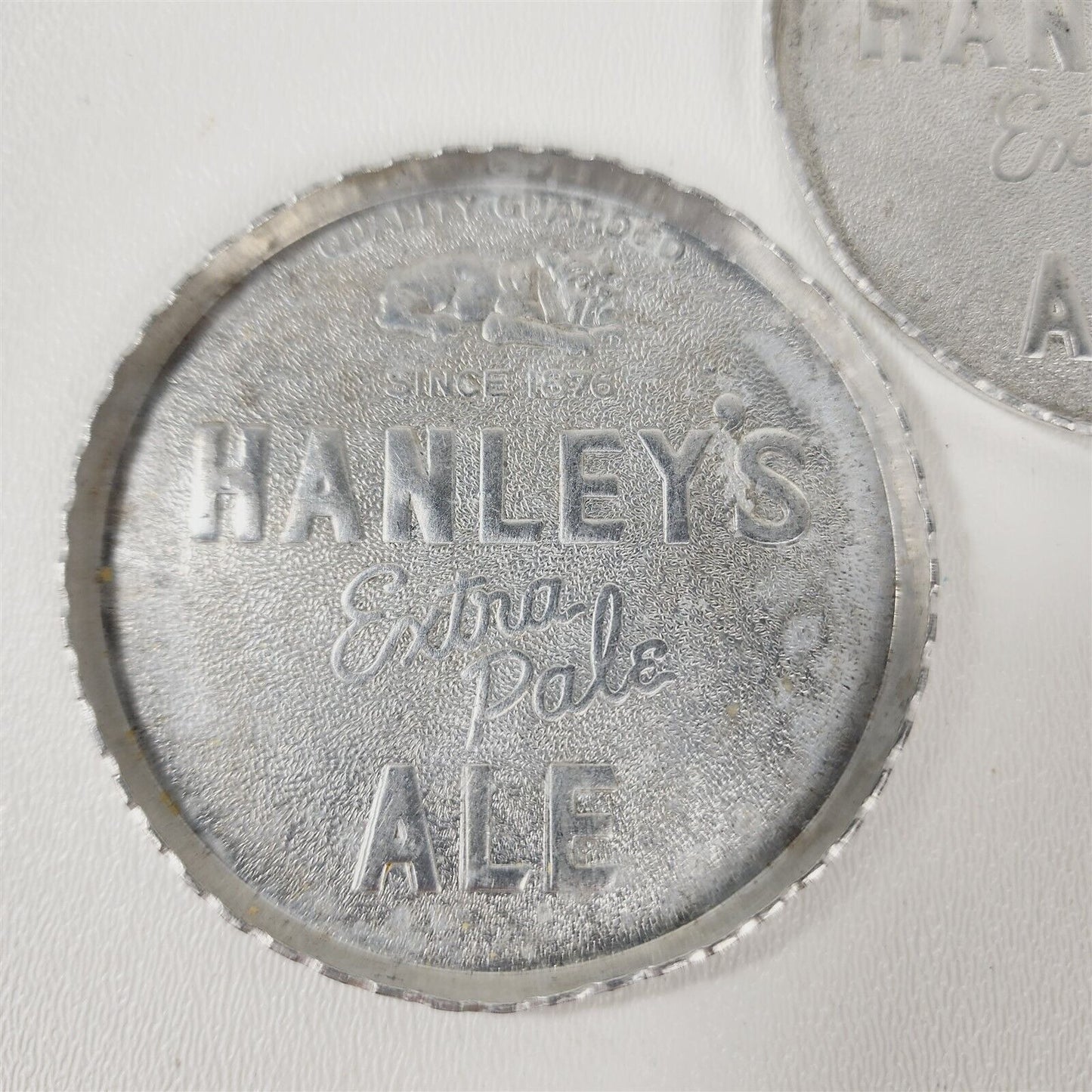 2 Vintage Hanley's Extra Pale Ale Aluminum Coasters