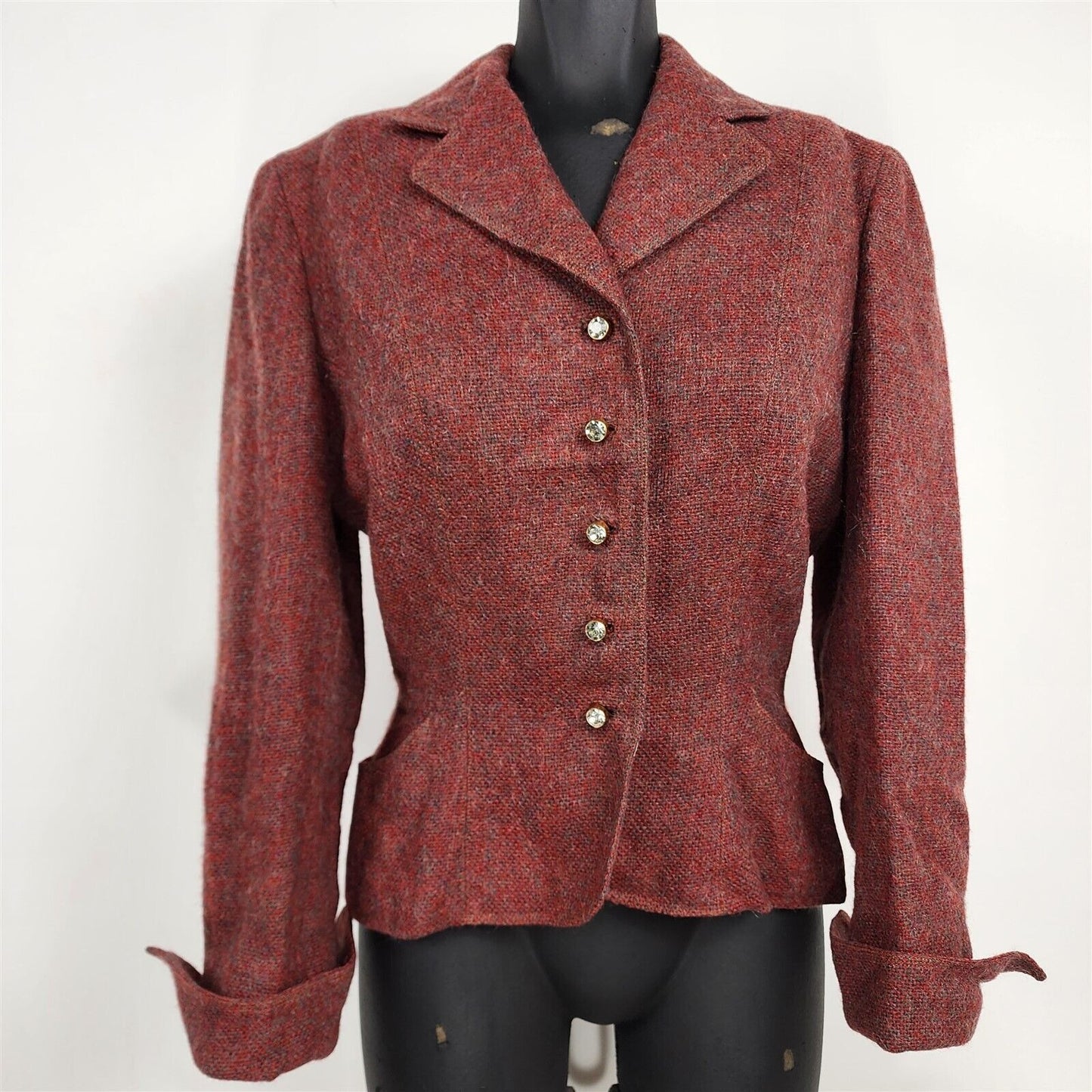 Vintage 1950s Vera Maxwell Original Red Tweed 2 Piece Jacket & Skirt Suit Set