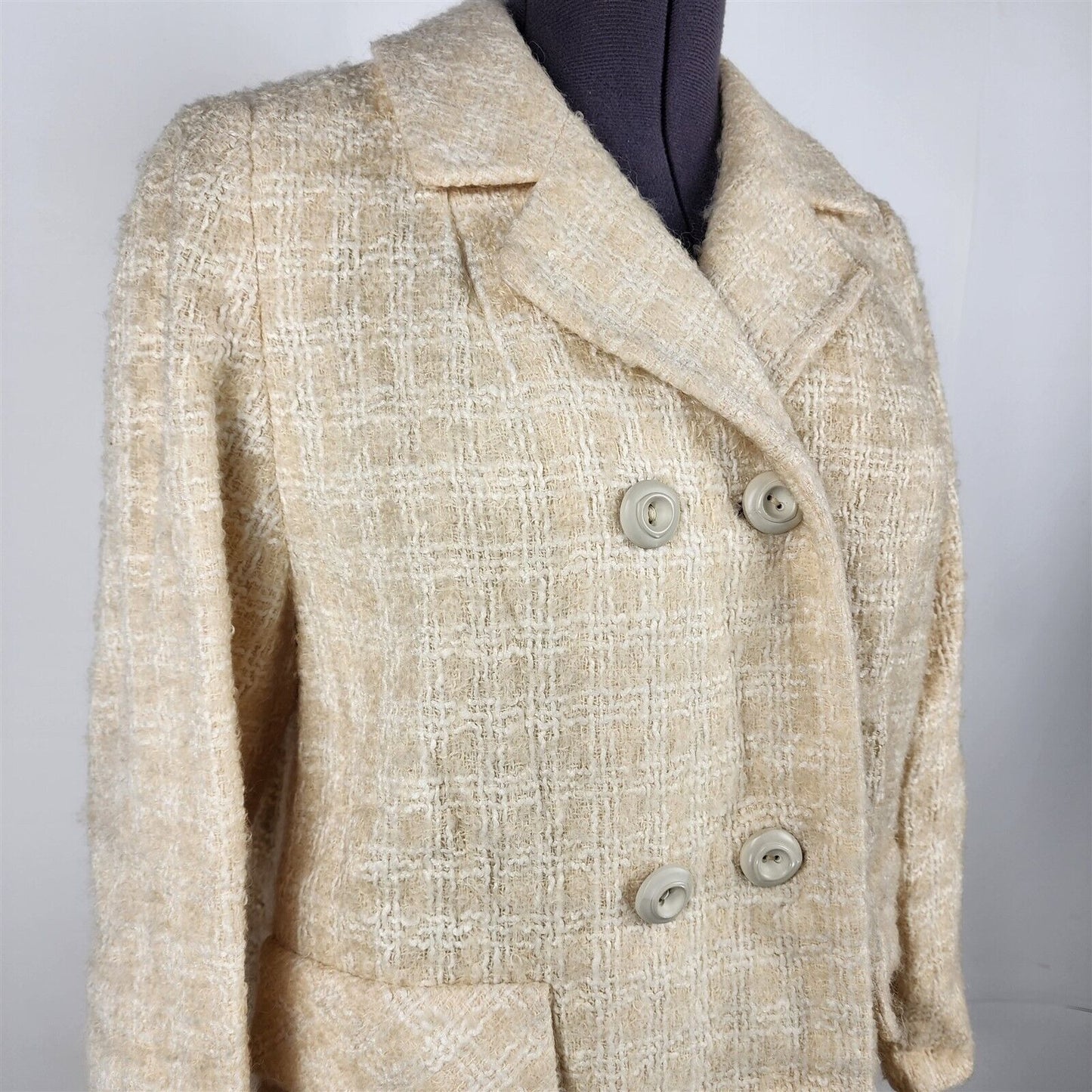 Vintage Fashion Cream Yellow Long Double Breasted Peacoat Coat