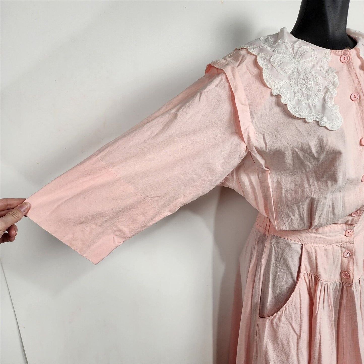 Vintage 1980s Benson & Smith Light Pink Button Front Swing Cotton Dress