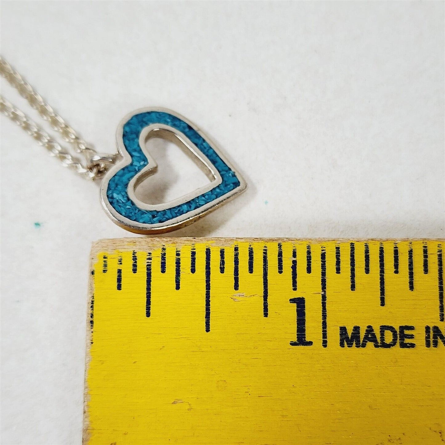 Vintage Heart Outline Crushed Turquoise Sterling Silver Necklace 16”