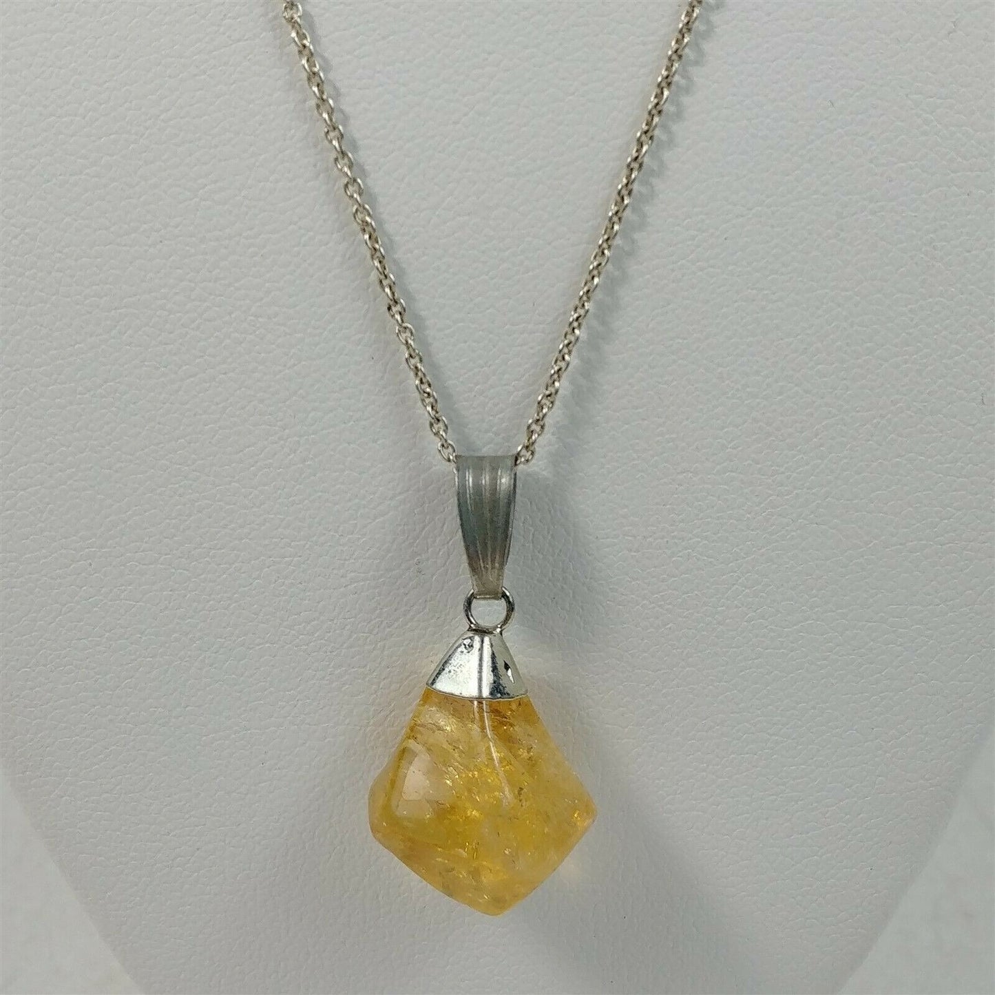 925 Italy Sterling Silver Polished Quartz Yellow Crystal Stone Chain Necklace