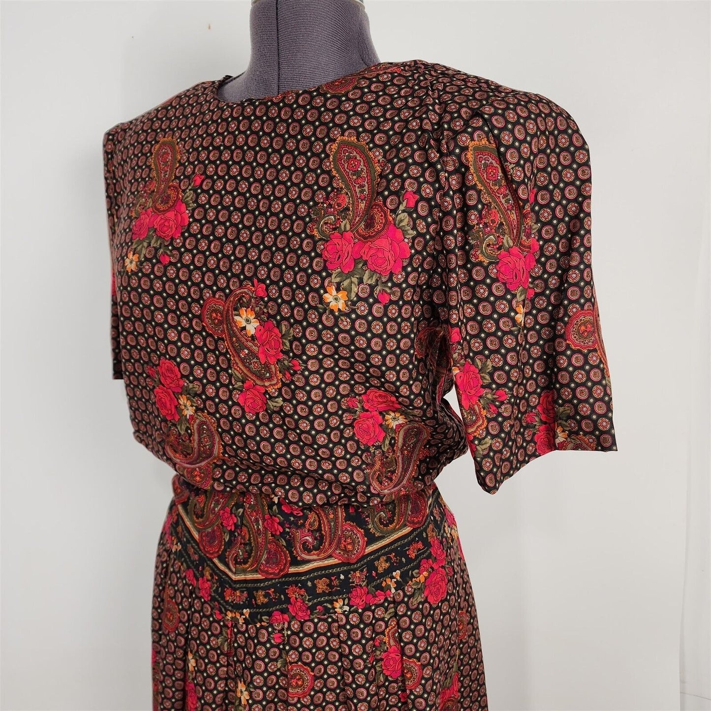 Vintage 1980s Betsy's Things Red Floral Paisley Dress Womens Size 11/12