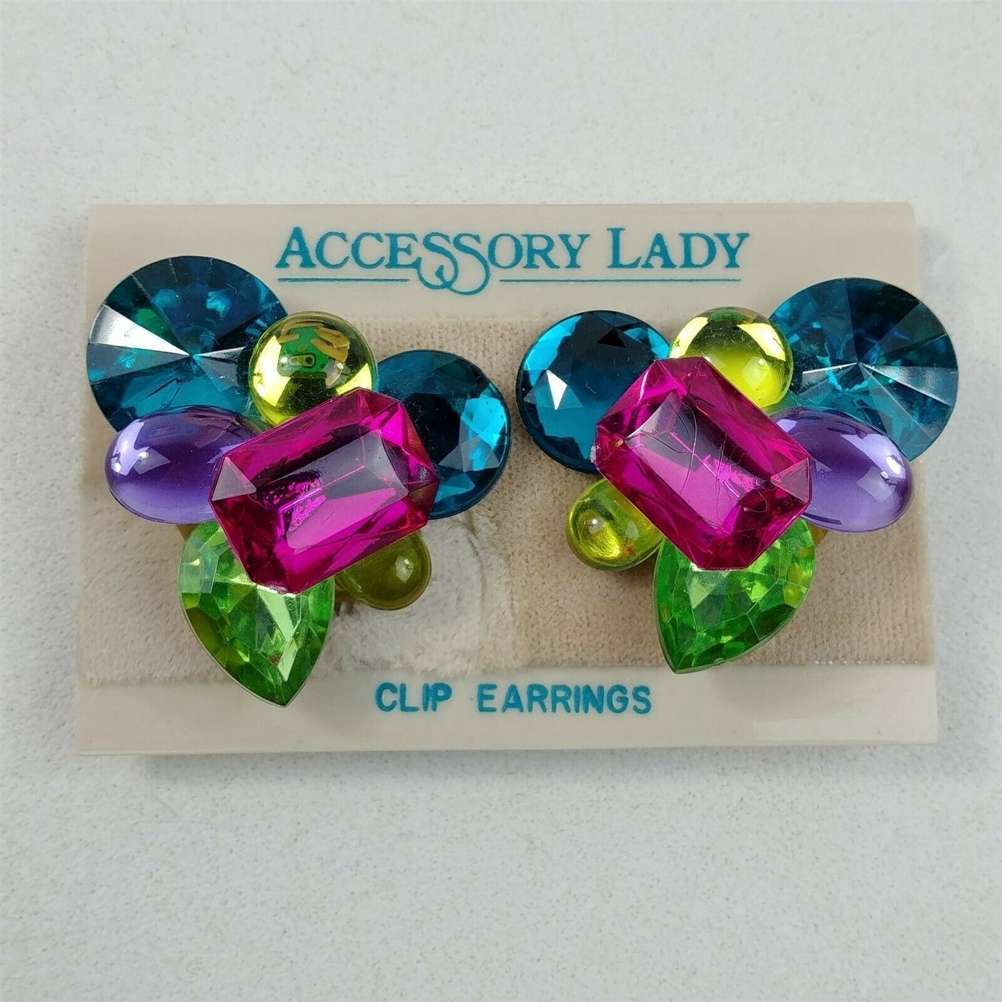 Colorful Cluster Clip On Earrings Floral Statement - 3 Pairs