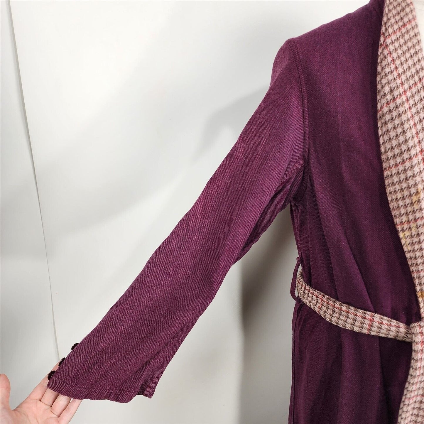 Vintage Purple Wool Robe Pink Plaid Collar