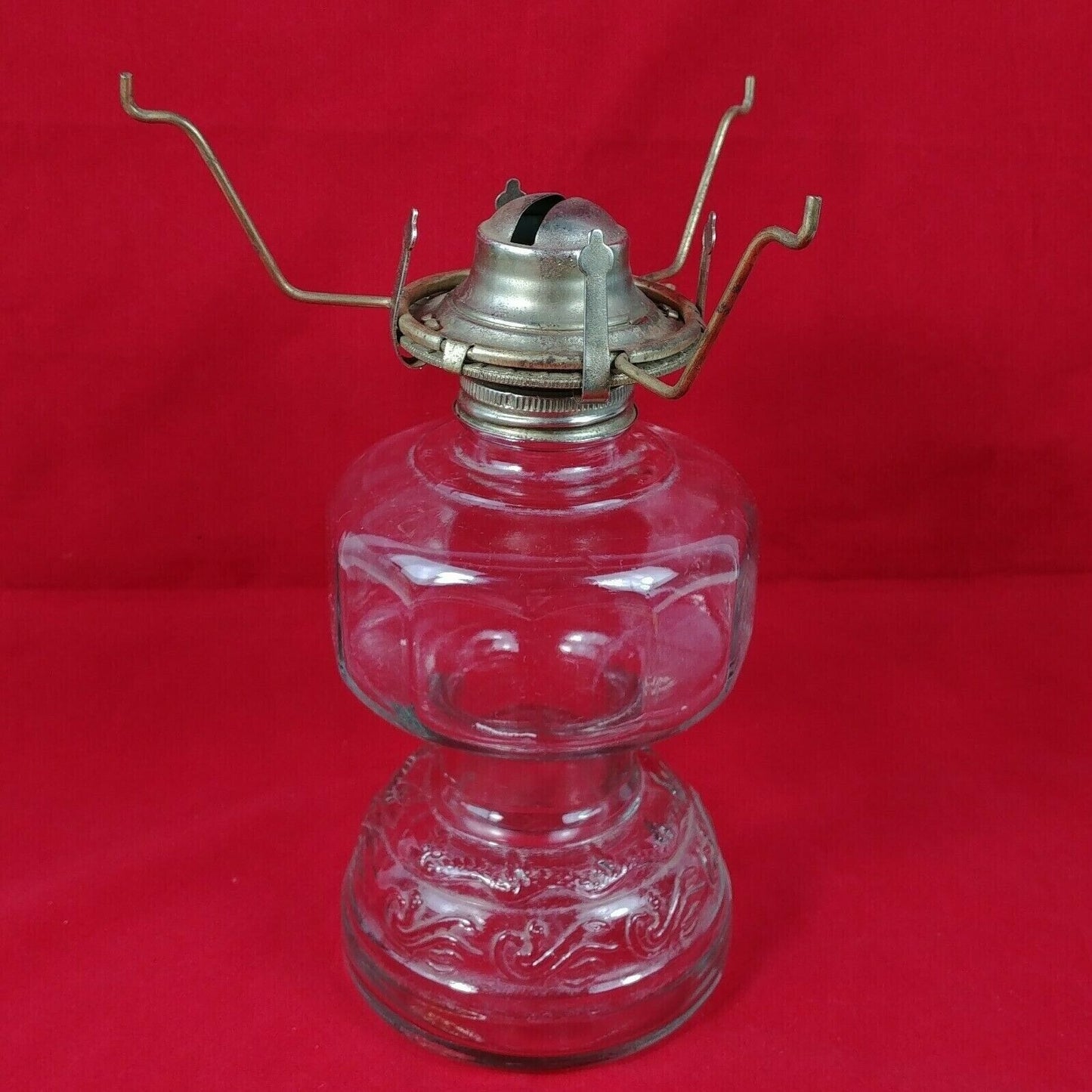 Clear Glass Oil Lamp 1-1/2" Male Pedestal Footed 9" Tall 4-1/2" Base