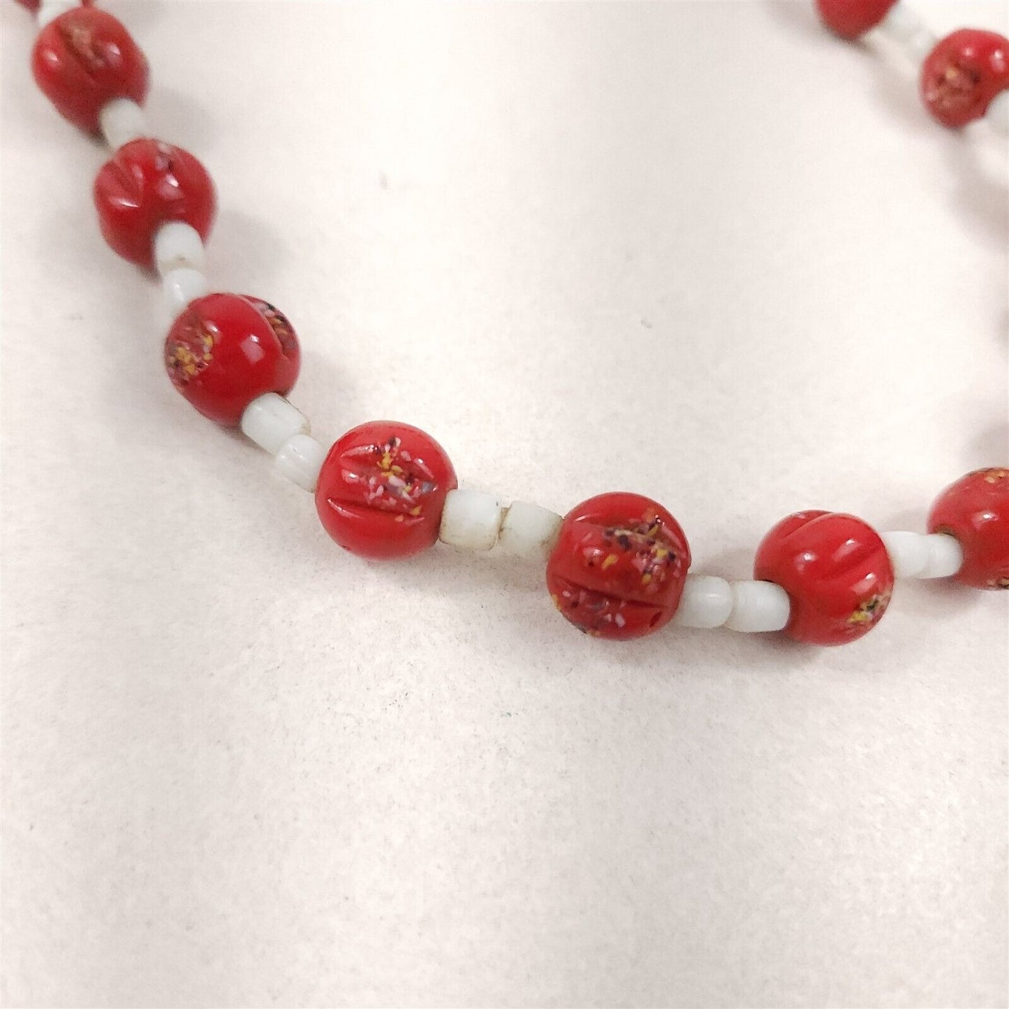 Vintage Red & White Handmade Handmade Glass Trade Bead Necklace 19"