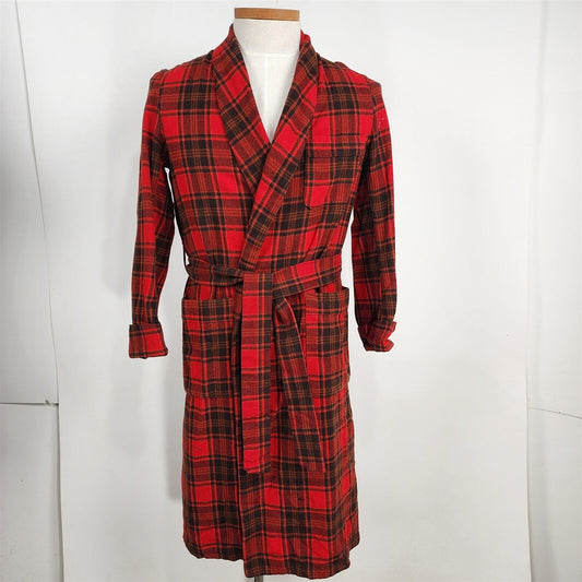 Vintage 100% Wool Robe Red Tartan Plaid