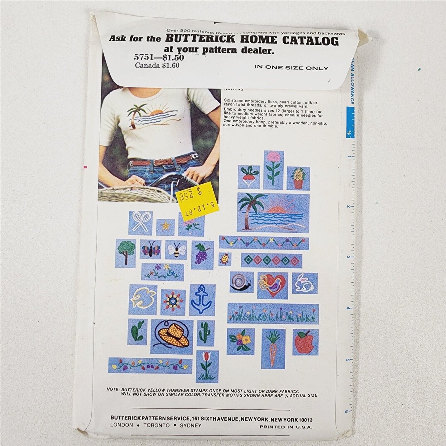 Vintage Butterick Embroidery Transfers No. 5751 Pattern