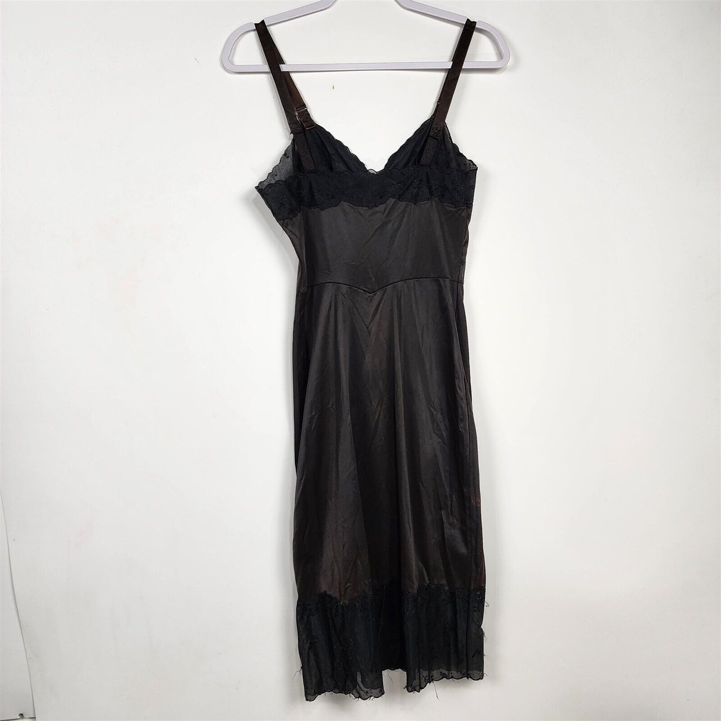 Vintage Laroo Black Nylon Lace Slip Dress Lingerie Womens 32