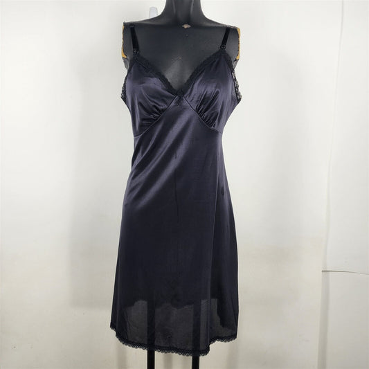 Vintage Sears Black Nylon Slip Camisole Dress Lace Trim Lingerie Size 34