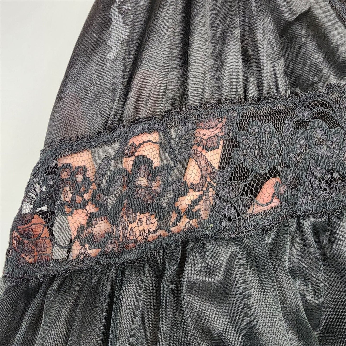 Vintage Black Lace Lingerie Two Piece Set Gown Slip Dress & Cover Peignoir Sz 36