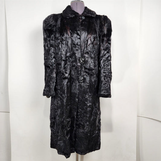 Antique The Crescent Spokane Black Fur Hide Coat Womens M/L