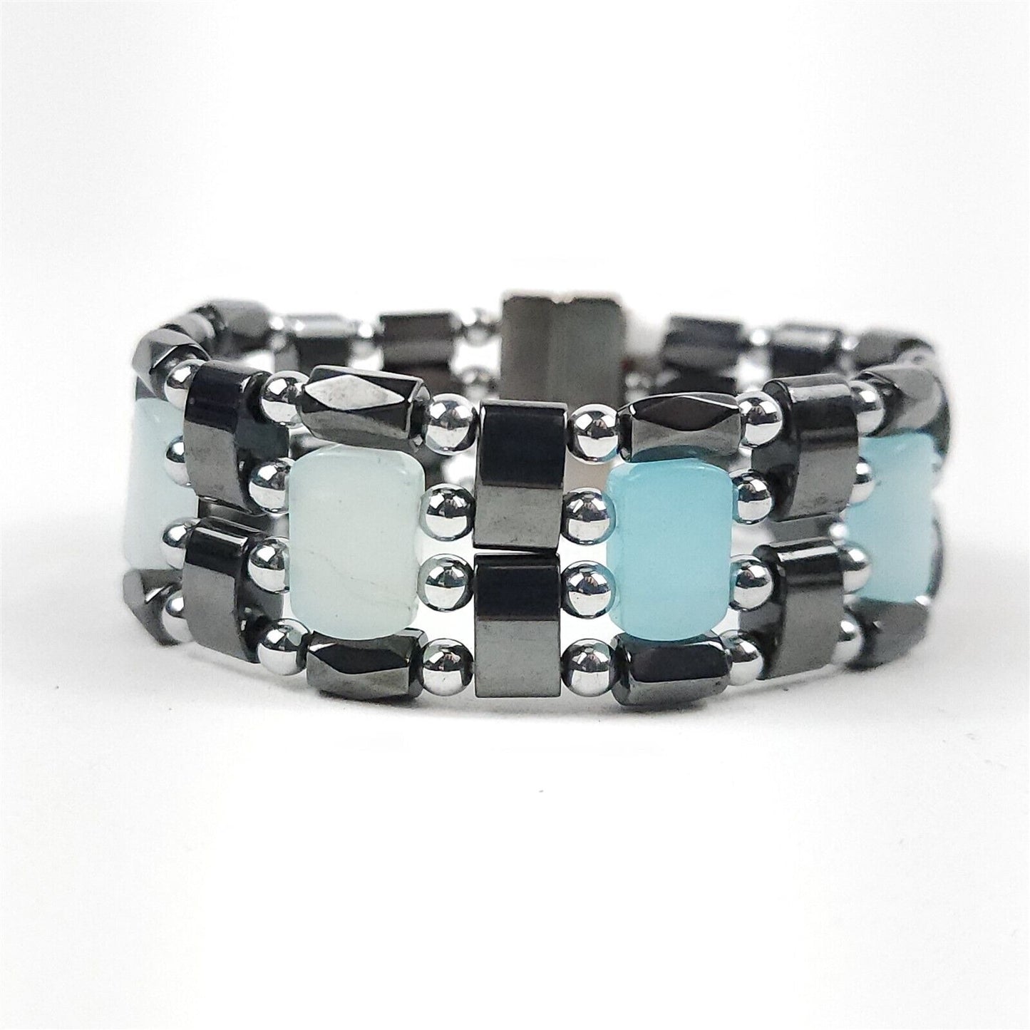 Black & Light Blue Opaque Natural Stone Magnetic Bracelet Therapeutic Quad