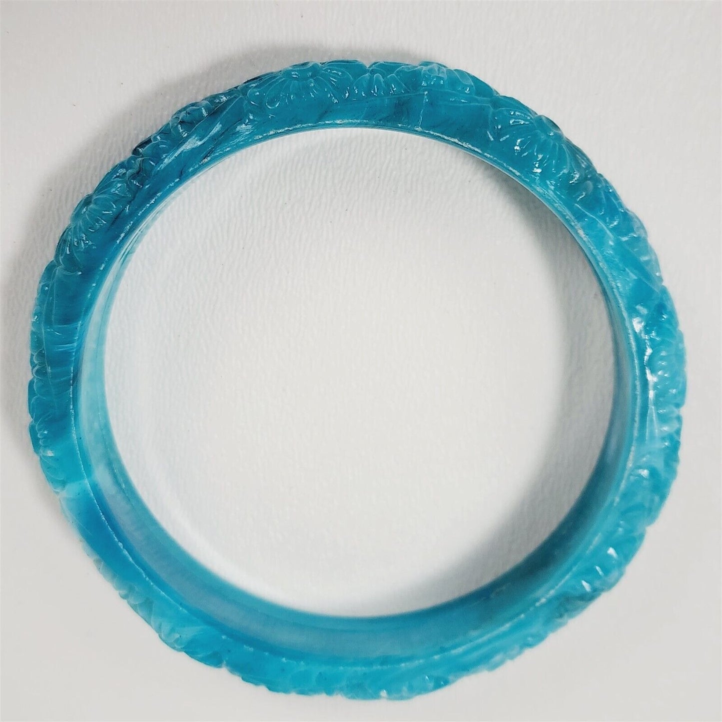 Vintage 1970s Blue Floral Molded Plastic End of Day Swirl Bangle Bracelet