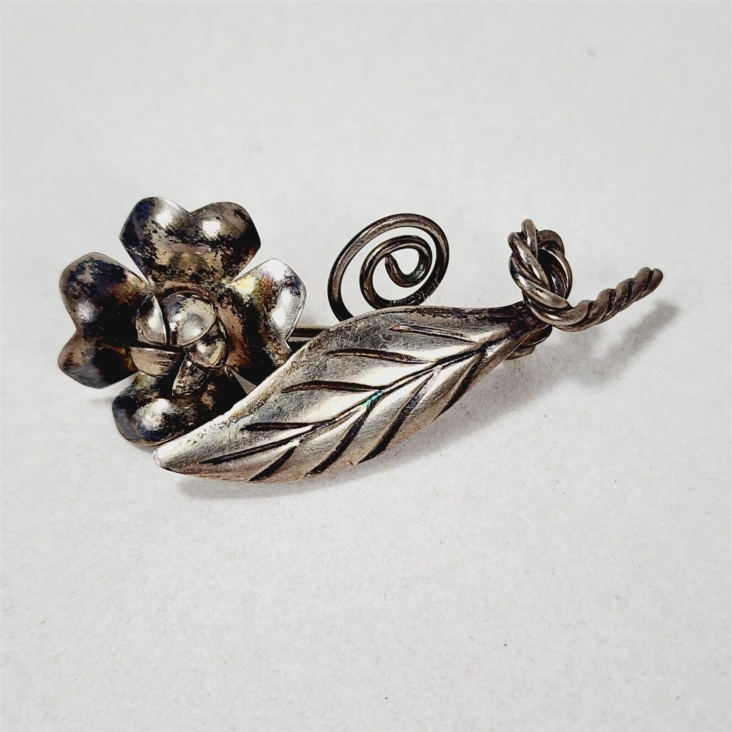 Vintage Sterling Silver Handmade Flower Floral Brooch