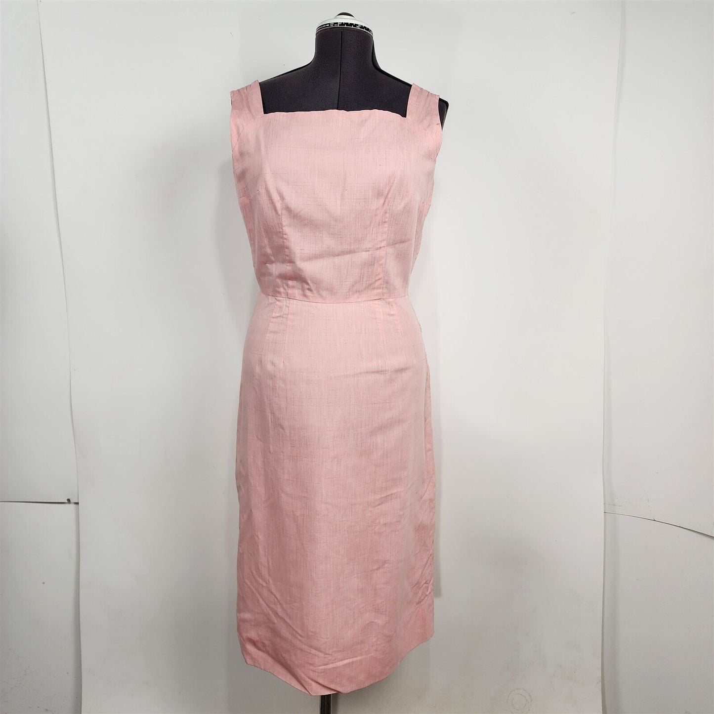 Vintage Pink Square Neck Straight Sheath Dress Womens Size M