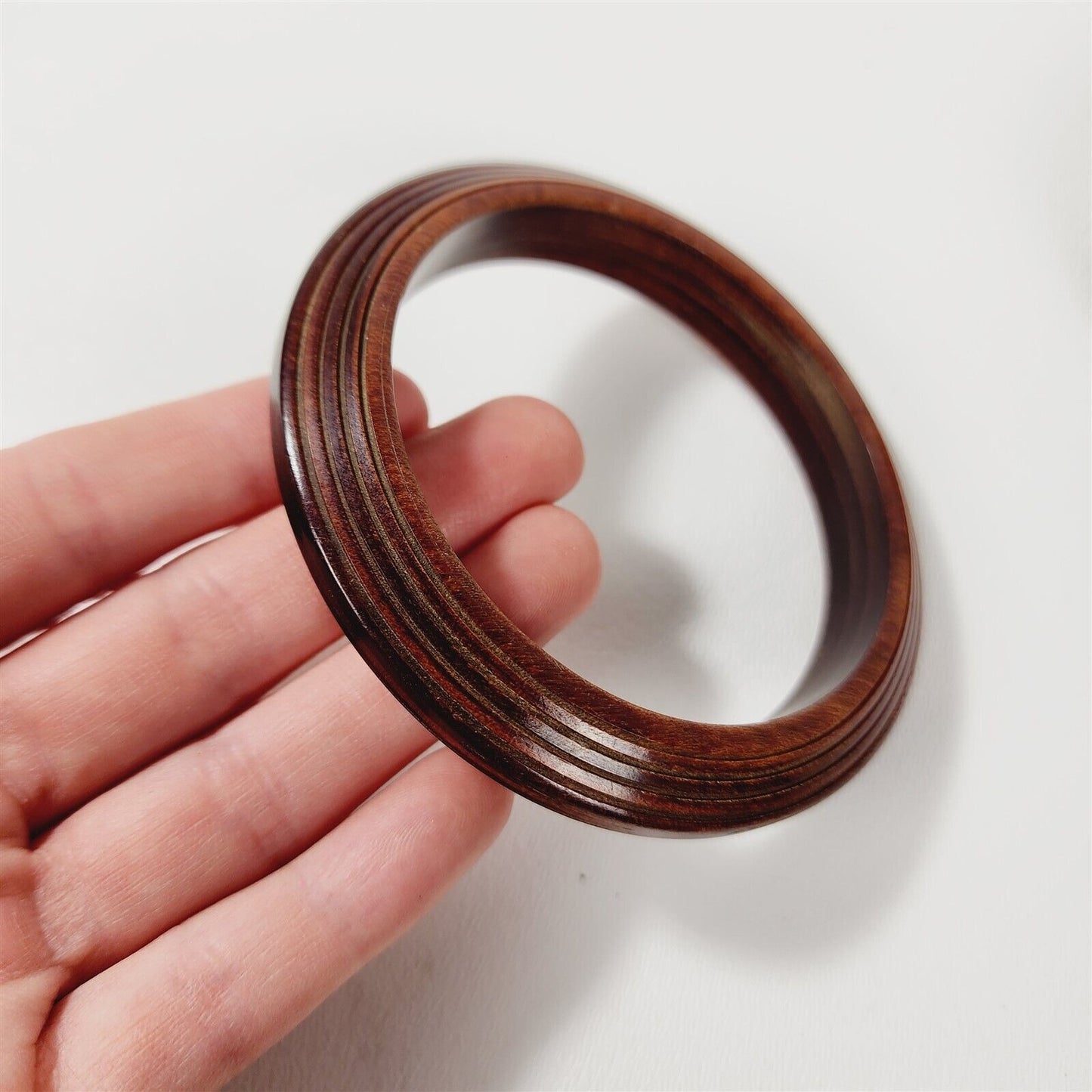 2 Vintage Brown Bracelets 1970s Cream Swirl & Layered Wood Grain