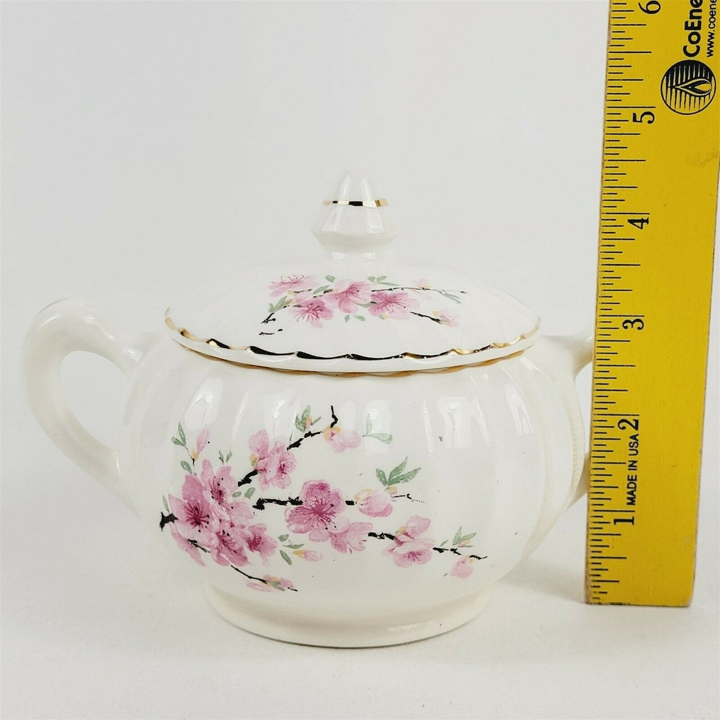 W.S. George Bolero Peach Blossom Sugar Bowl Gold Trim