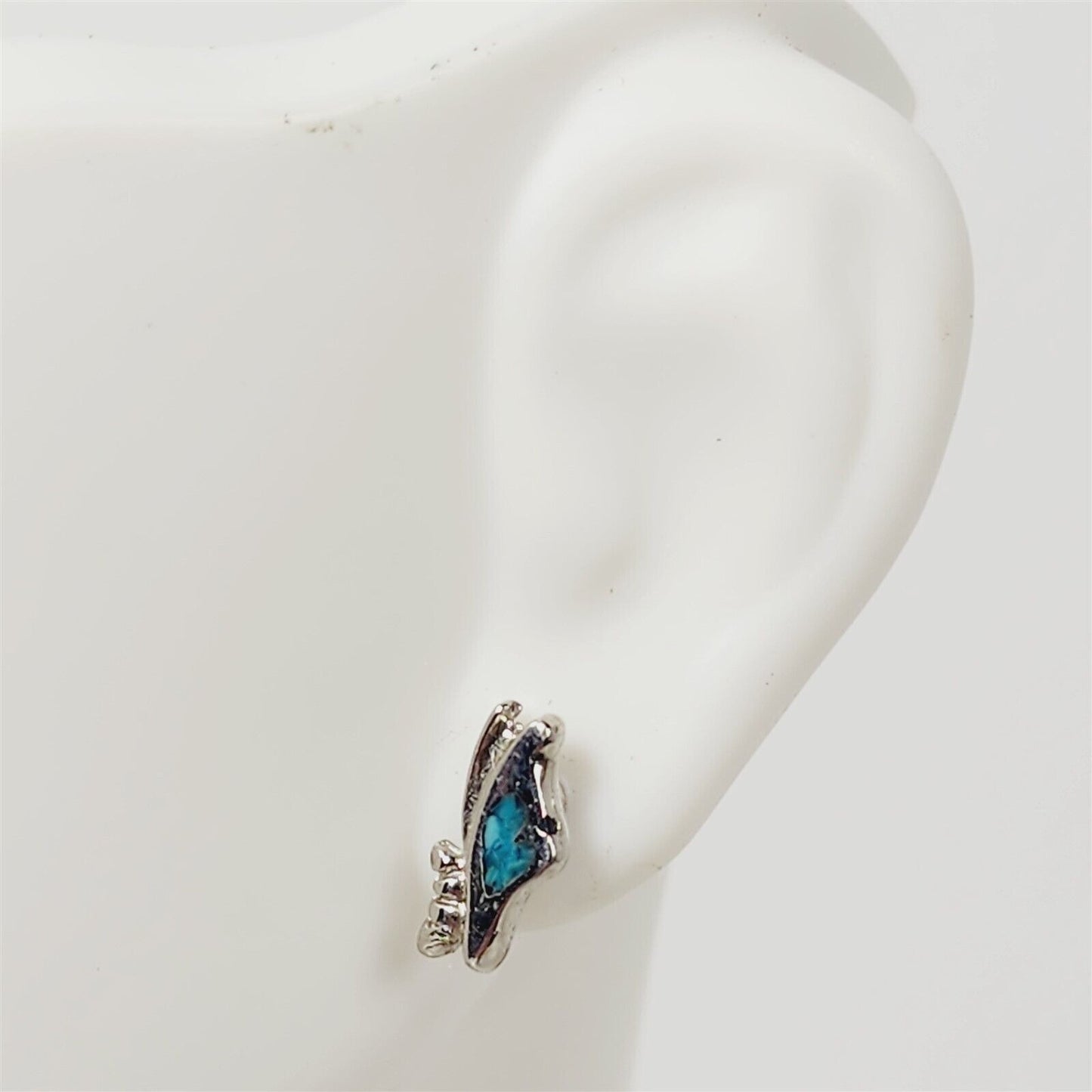 Vintage Sterling Silver Crushed Turquoise Butterfly Wings Small Stud Earrings