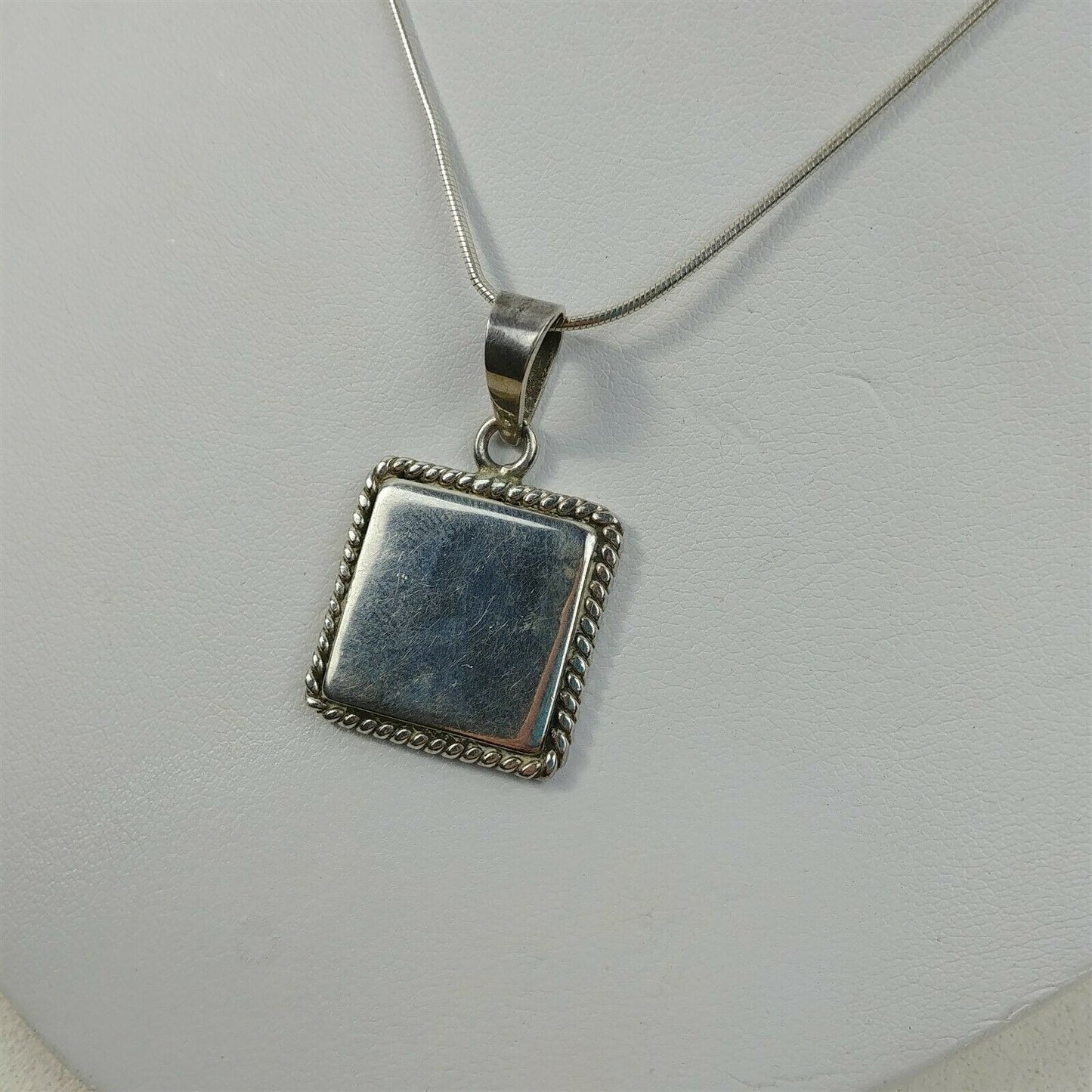 925 Italy Sterling Silver Snake Chain Necklace Square 925 Mexico Pendant 16"