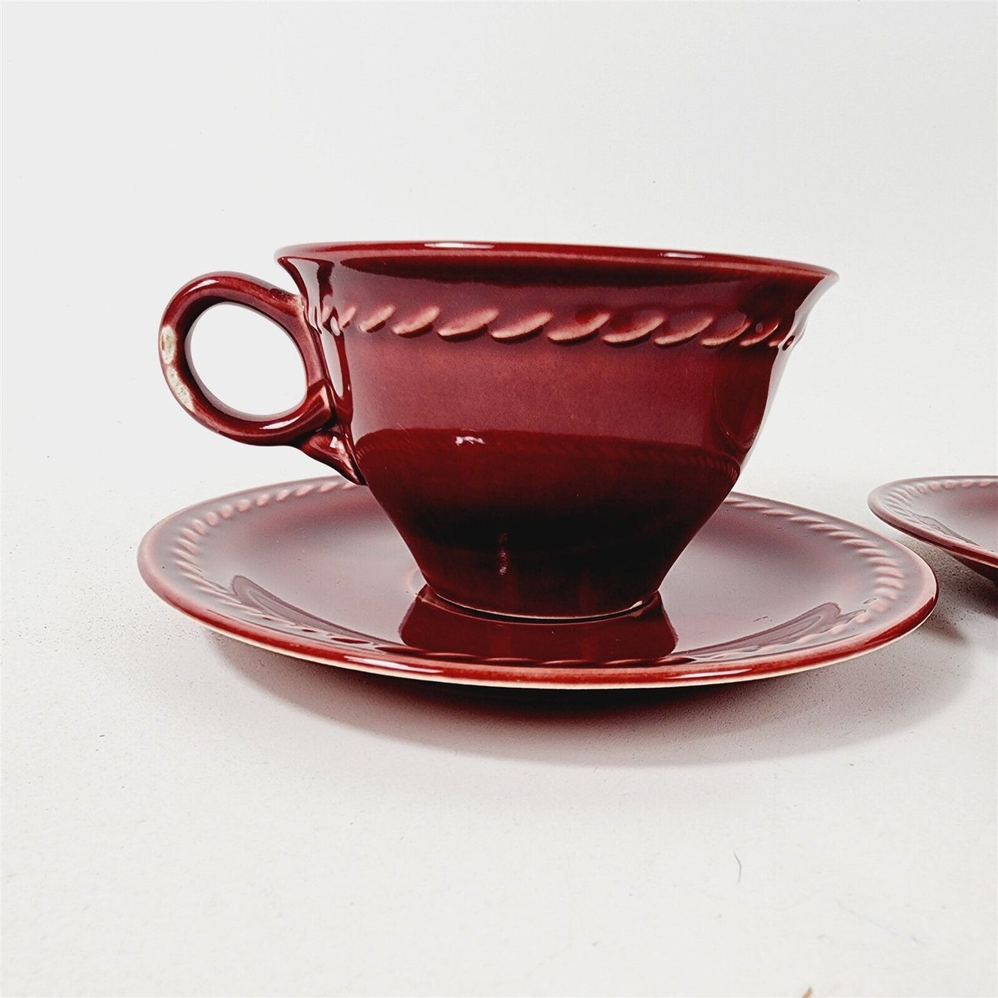 2 Vintage Rodeo by Universal Rop Teacup & Saucer Sets Red Rope Pattern