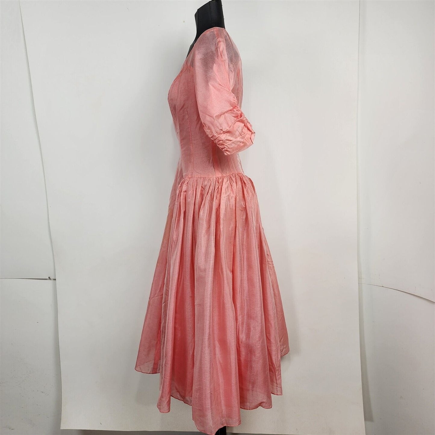 Vintage Peach Pink Chiffon Dress Half Sleeve Costume Theatre Womens Size S