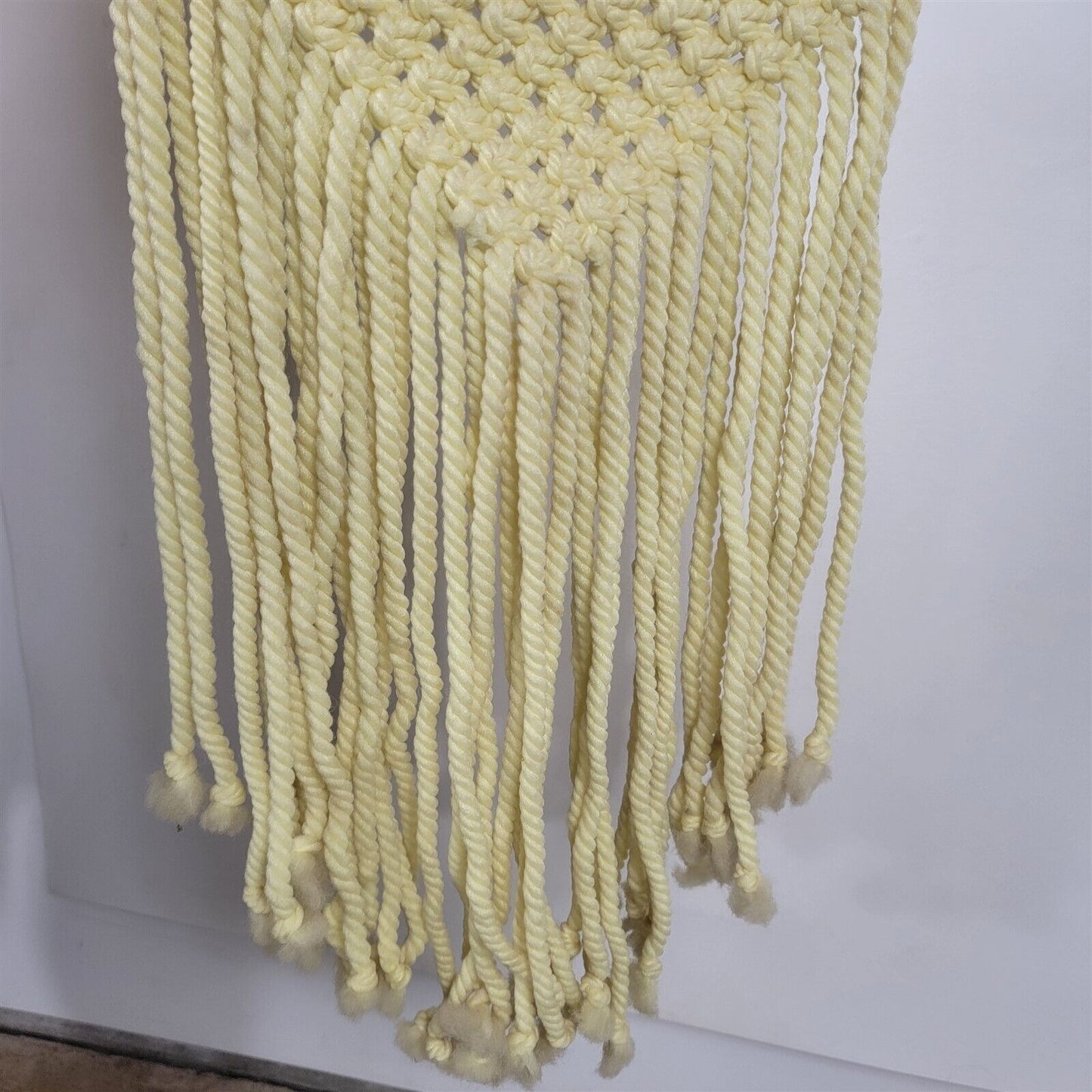 Vintage Handmade Macrame Wall Hanging Yellow Butterfly 55" Long